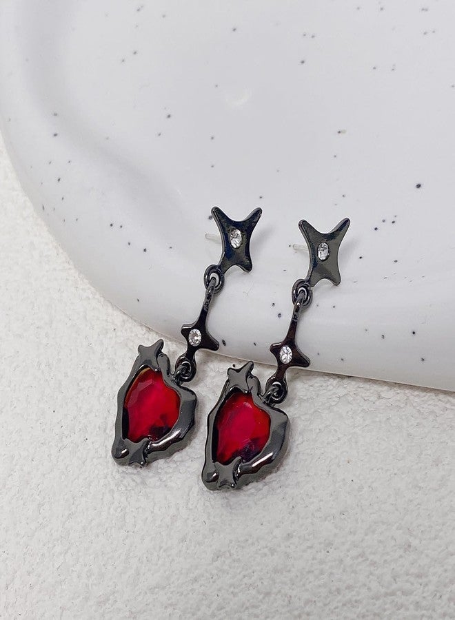 Decixde Vintage Gothic Earrings for Women Dangling Rhinestone Red Heart Black Earrings Vampire Costume Cosplay Halloween Party Accessories Jewelry(heart) - Image 5